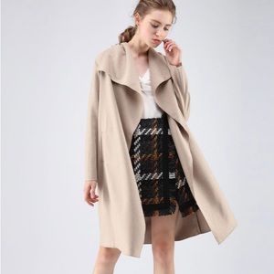 CHICWISH: FREE MYSELF OPEN FRONT WOOL-BLEND COAT IN SAND
